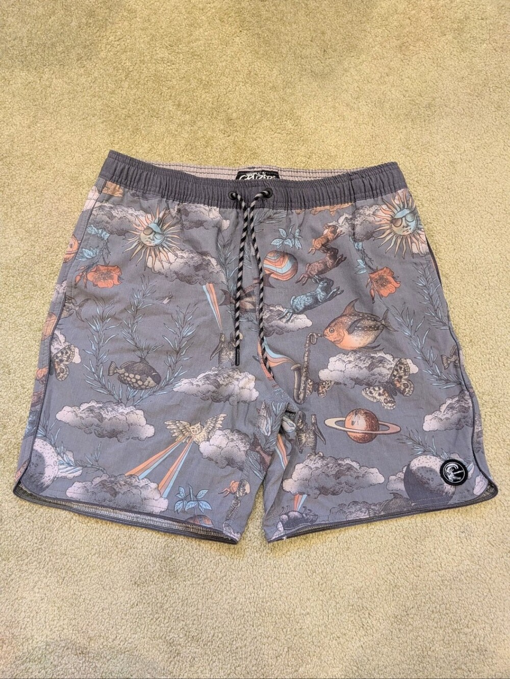 Surreal Print Grey Swim Trunks